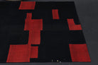 Black & Red Patchwork Rug - Handmade Vintage Area Rug