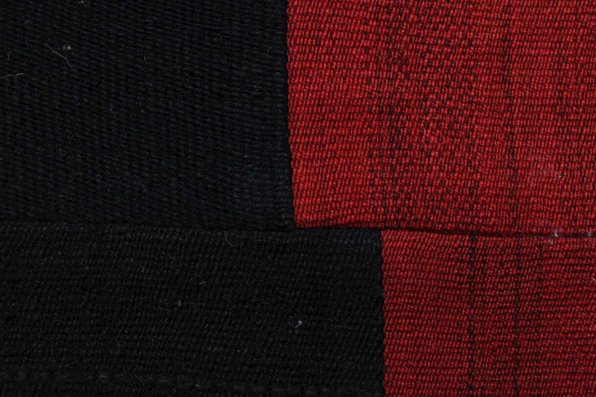 Black & Red Patchwork Rug - Handmade Vintage Area Rug