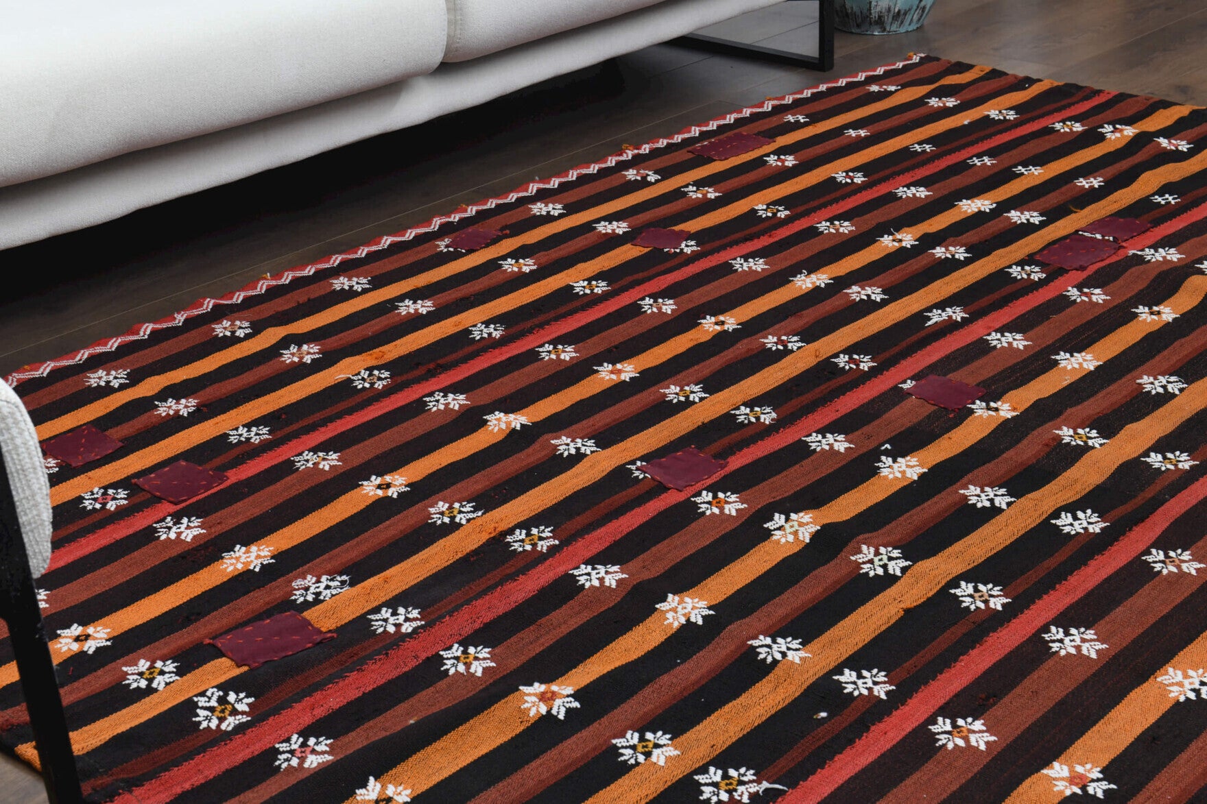 Authentic Anatolian vintage kilim rug (1960s) with ikat design – one-of-a-kind at Fame Rugs
