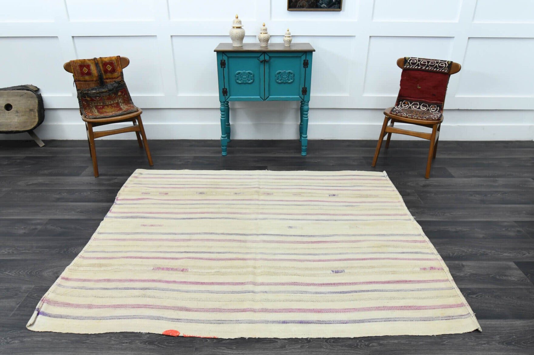 One-of-a-kind 1960s Anatolian vintage kilim rug in wool, 5'3" x 6'7"
