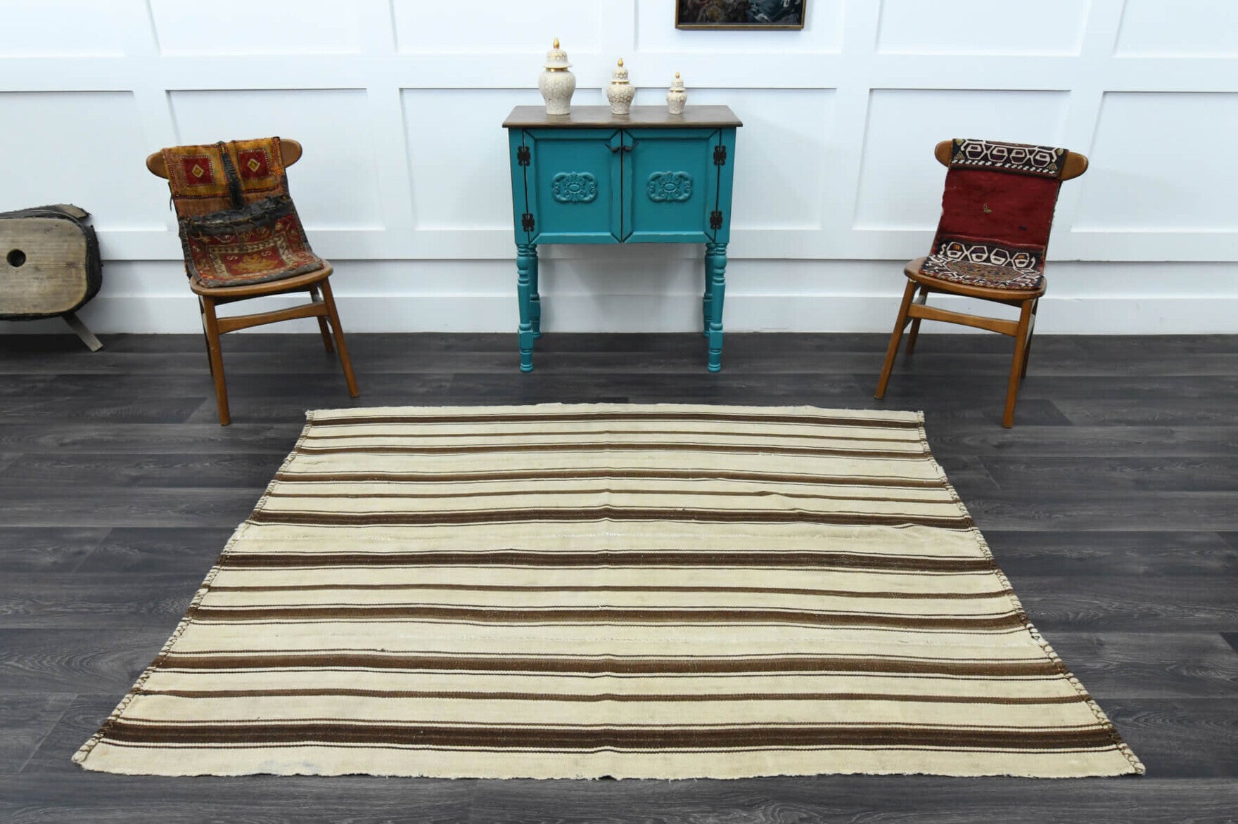 One-of-a-kind 1960s Anatolian vintage kilim rug in wool, 5' x 6'7"