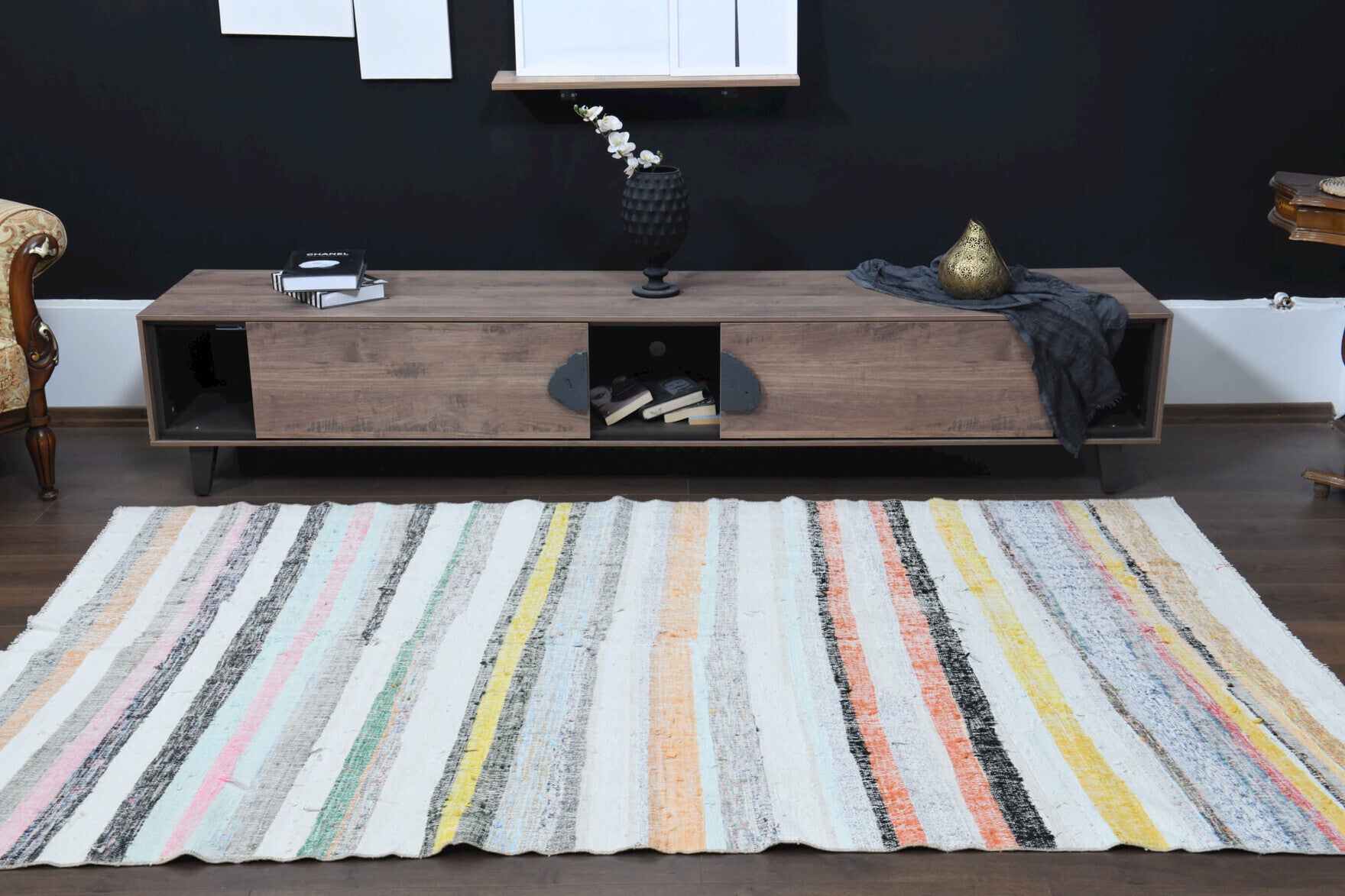 Handwoven flatweave wool kilim from Anatolia, Turkey – Flatweave Carpet Handmade Vintage Area Rug 5'2" x 8'8"