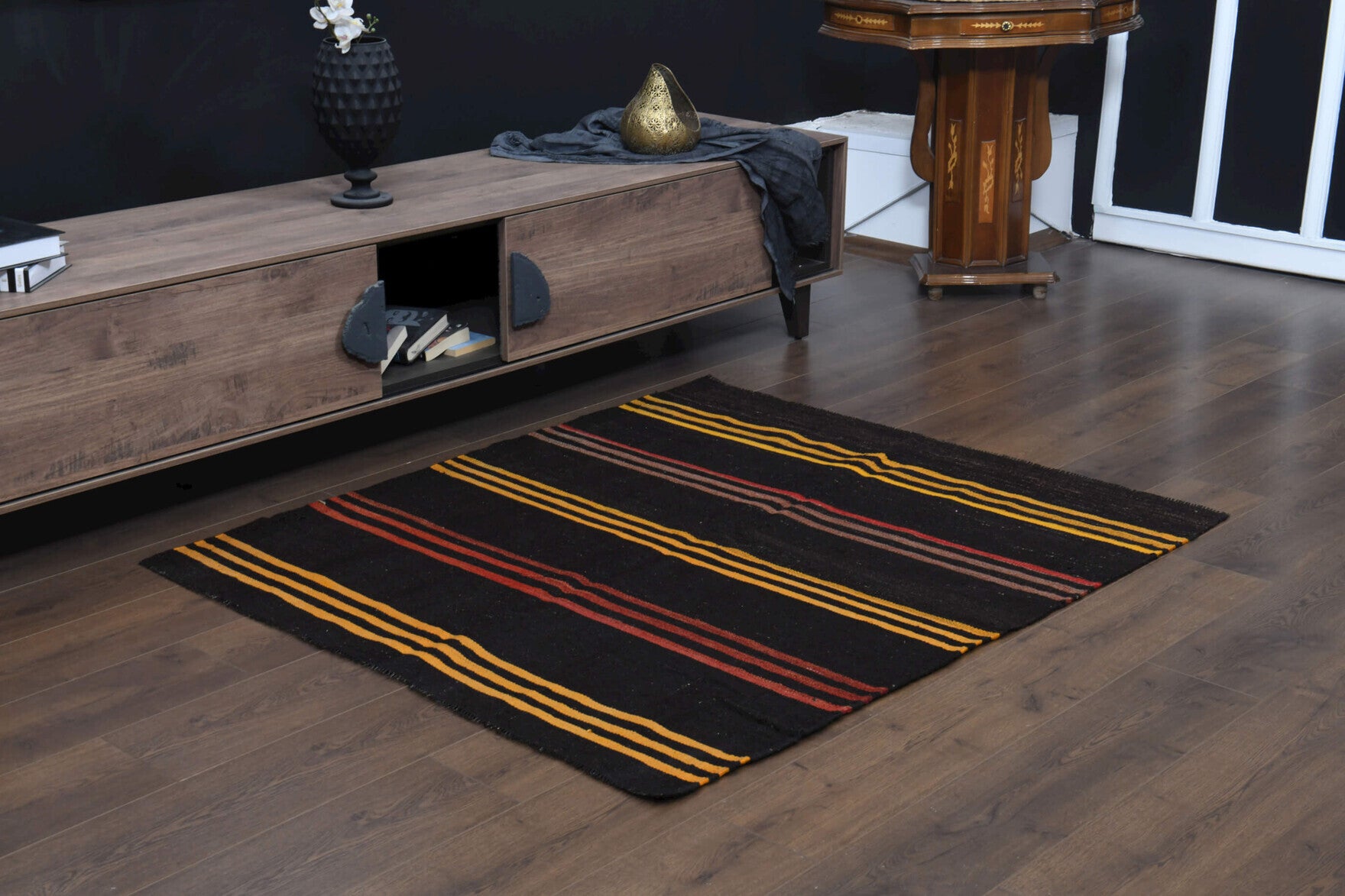 One-of-a-kind 1960s Anatolian vintage kilim rug in wool, 4'2" x 4'9"