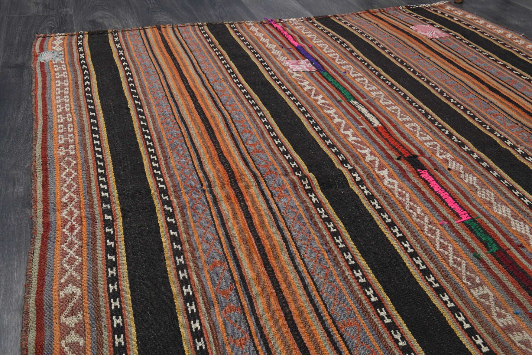 150x192 cm vintage Anatolian kilim rug – Smaragdonassa, flatweave, wool