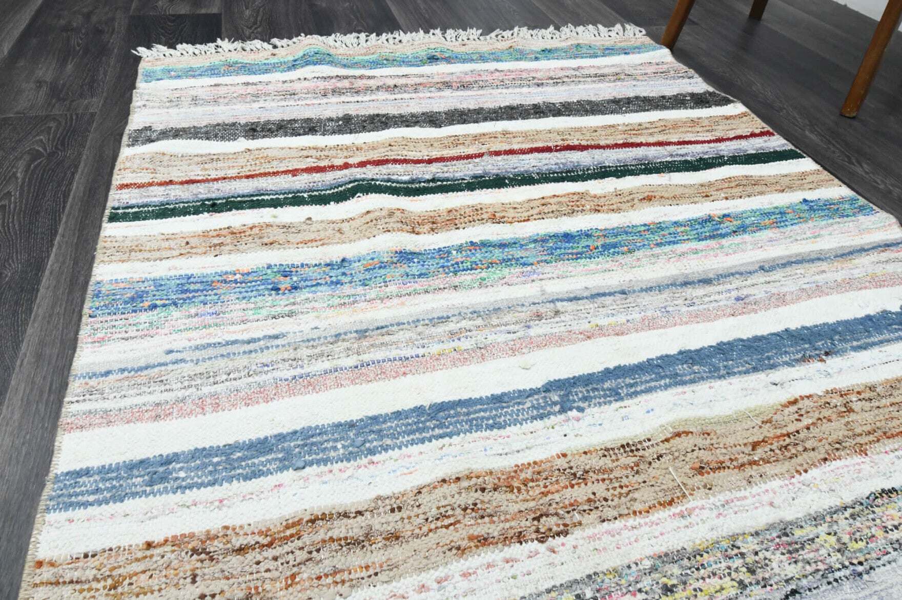Sehersultan runner: 1960s handwoven flatweave Anatolian runner with striped motifs