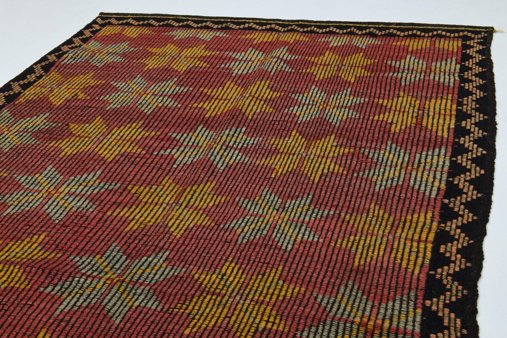Litopeia kilim: 1960s handwoven flatweave Anatolian kilim with ikat motifs