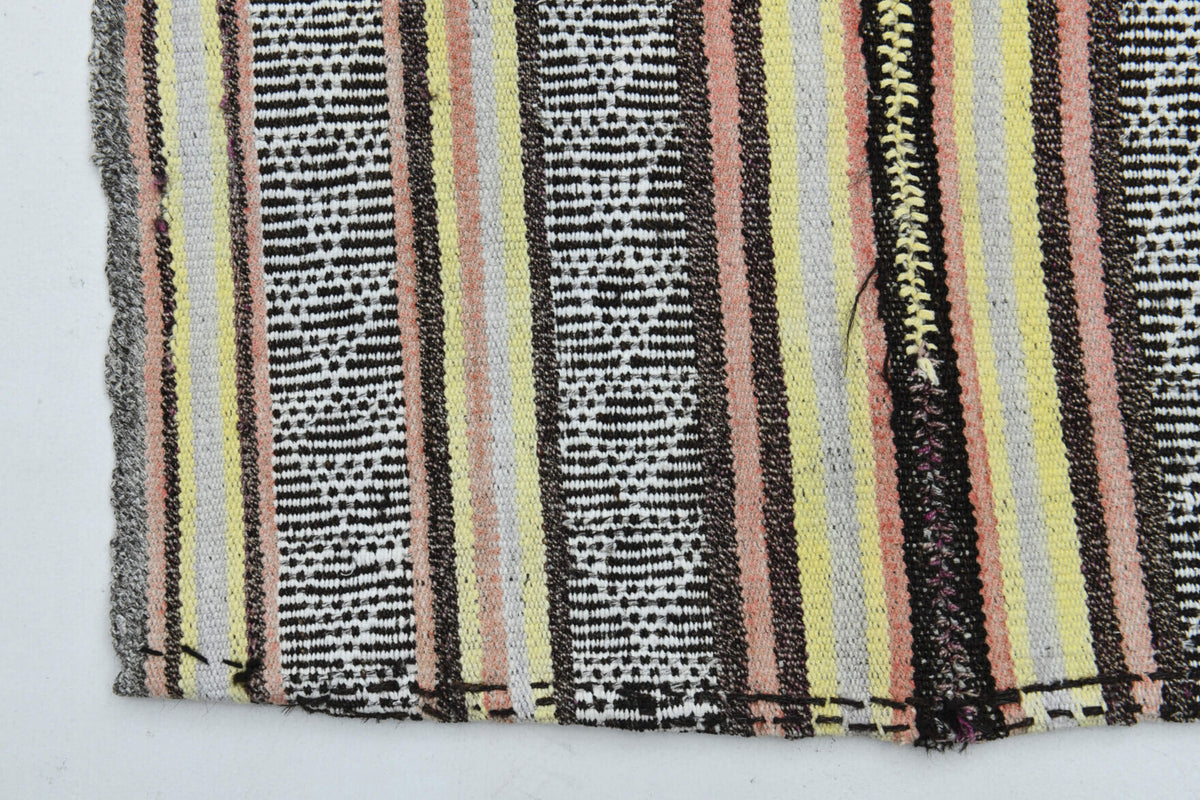 Porphyrorhoe kilim: 1960s handwoven flatweave Anatolian kilim with striped motifs