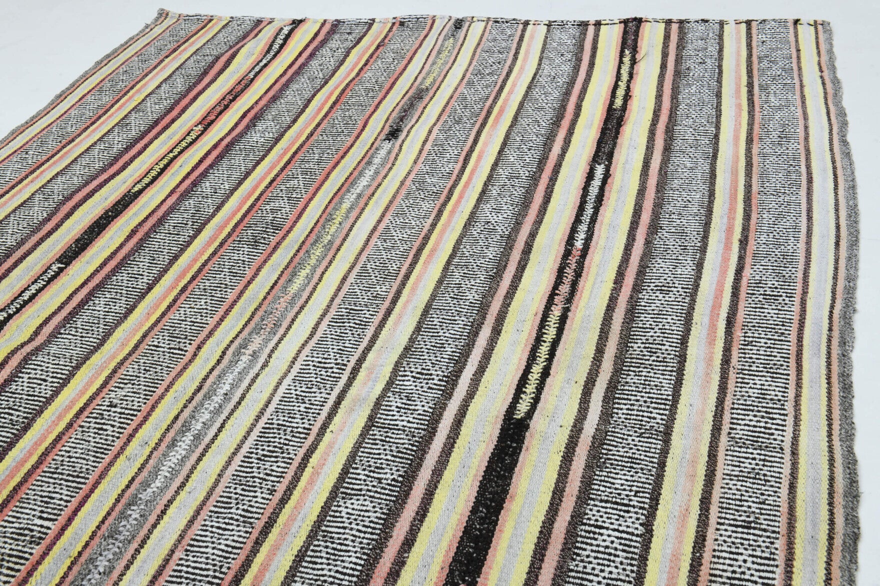 Authentic Anatolian vintage kilim rug (1960s) with striped design – one-of-a-kind at Fame Rugs