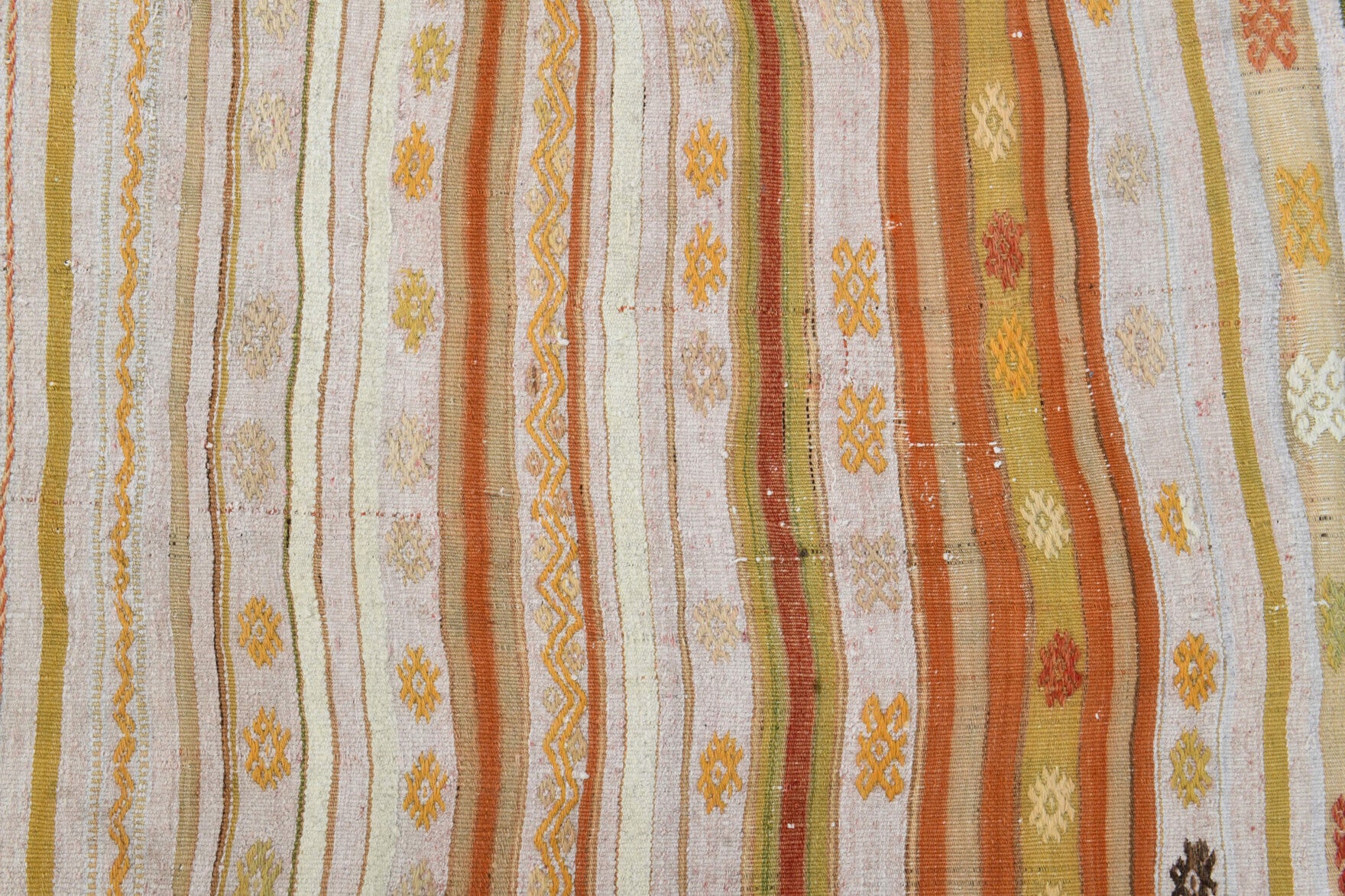 Porphyropnoe kilim: 1960s handwoven flatweave Anatolian kilim with striped motifs