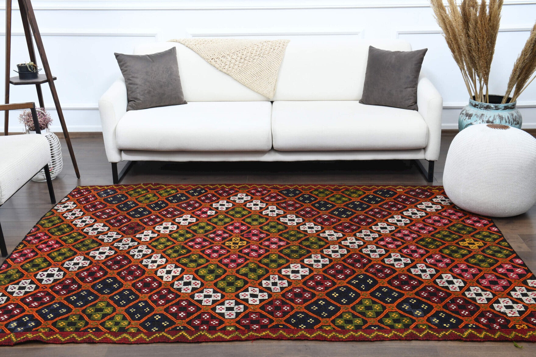 Authentic Anatolian vintage kilim rug (1960s) with ikat design – one-of-a-kind at Fame Rugs