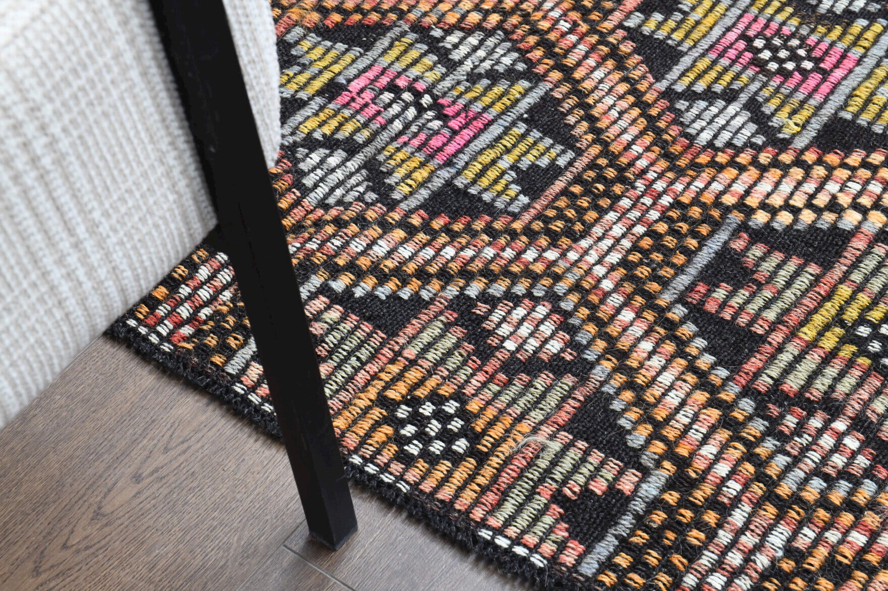 Anthonoma kilim: 1960s handwoven flatweave Anatolian kilim with ikat motifs
