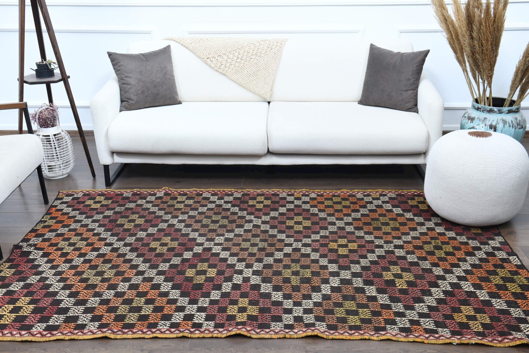Handwoven flatweave wool kilim from Anatolia, Turkey – Handmade Vintage Area Rug 5' x 8'1"