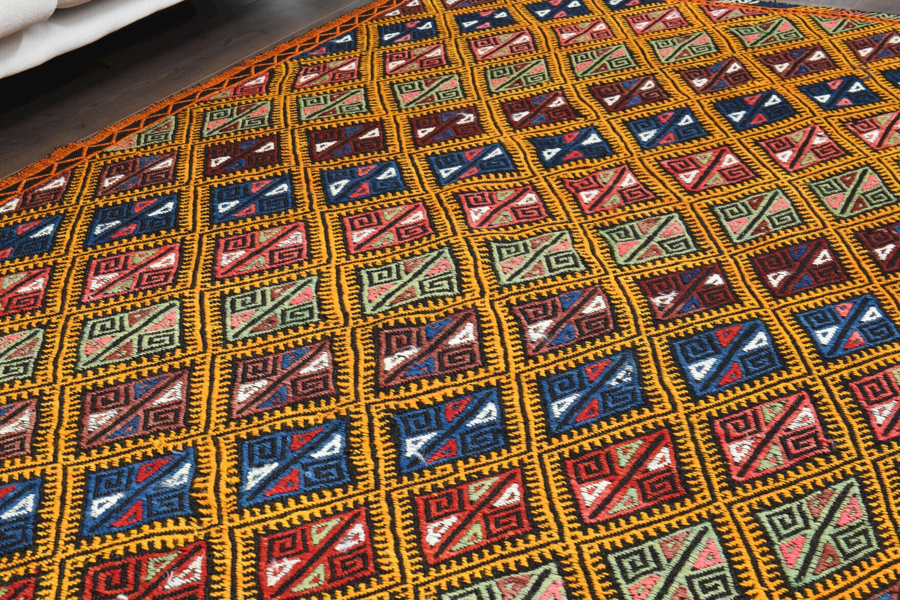 158x233 cm vintage Anatolian kilim rug – Zeytinsad, flatweave, wool