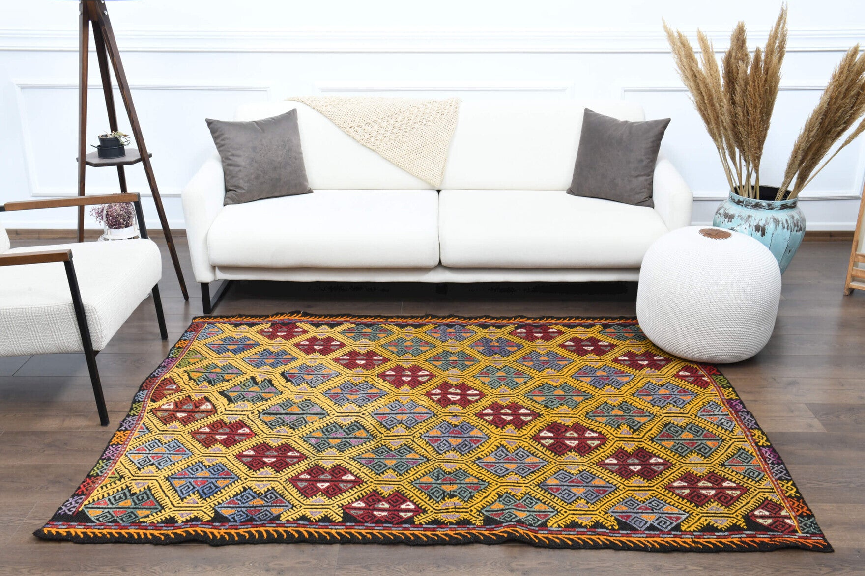 Authentic Anatolian vintage kilim rug (1960s) with ikat design – one-of-a-kind at Fame Rugs