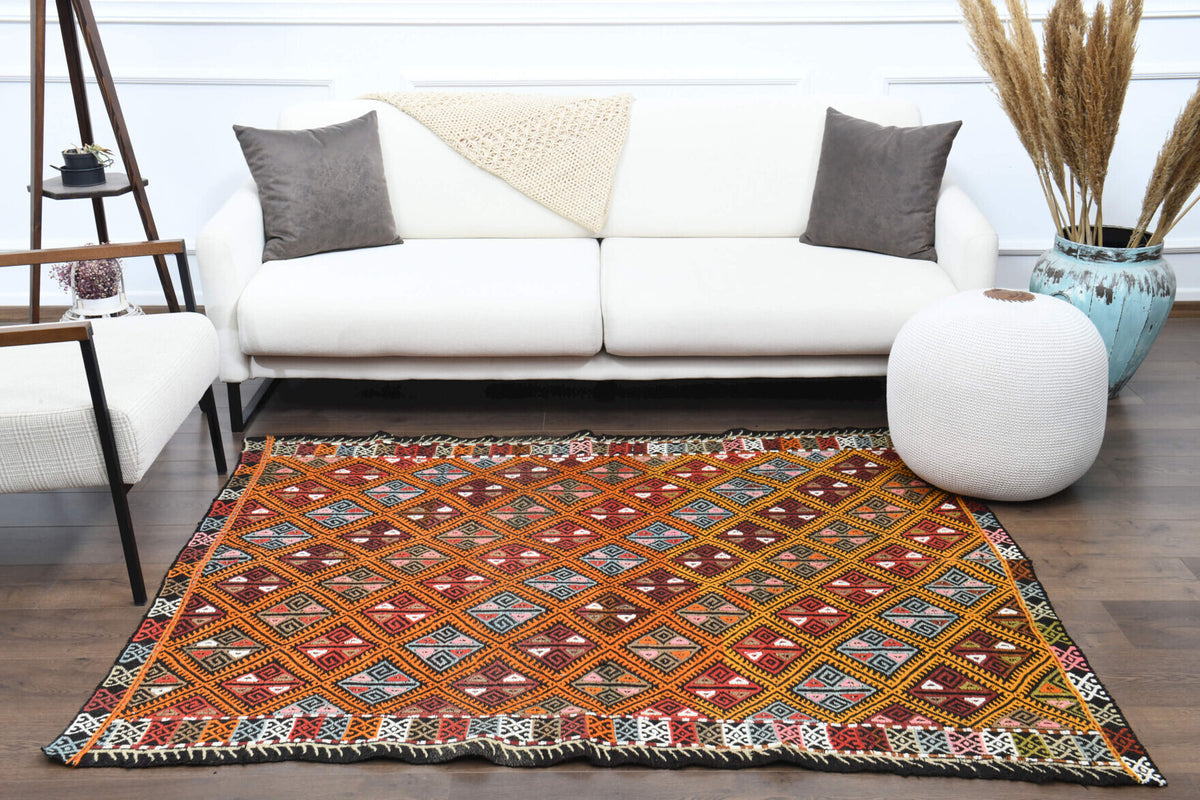 Handmade Vintage Area Kilim Rug