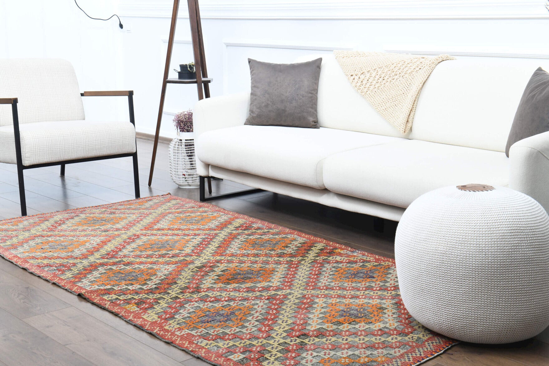 Authentic Anatolian vintage kilim rug (1960s) with ikat design – one-of-a-kind at Fame Rugs