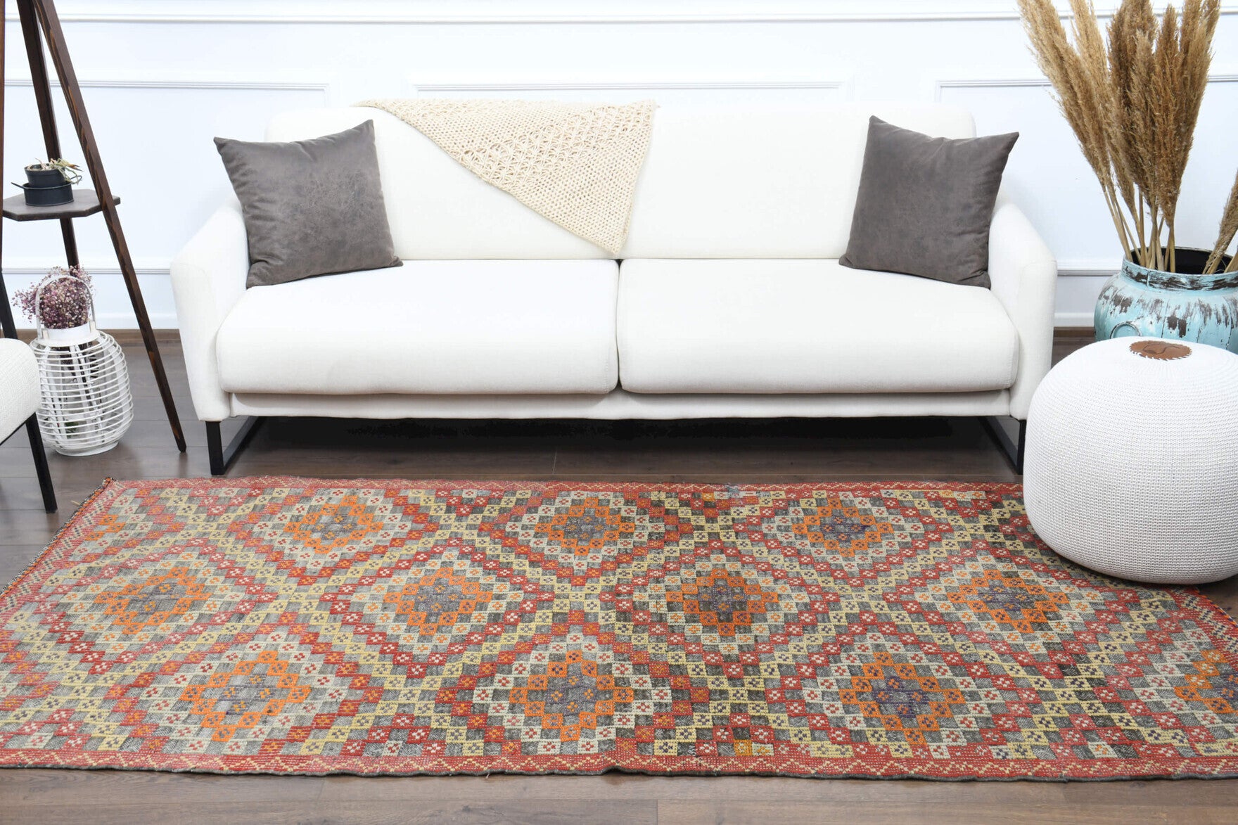 Handwoven flatweave wool kilim from Anatolia, Turkey – Handmade Vintage Area Rug 4' x 8'3"