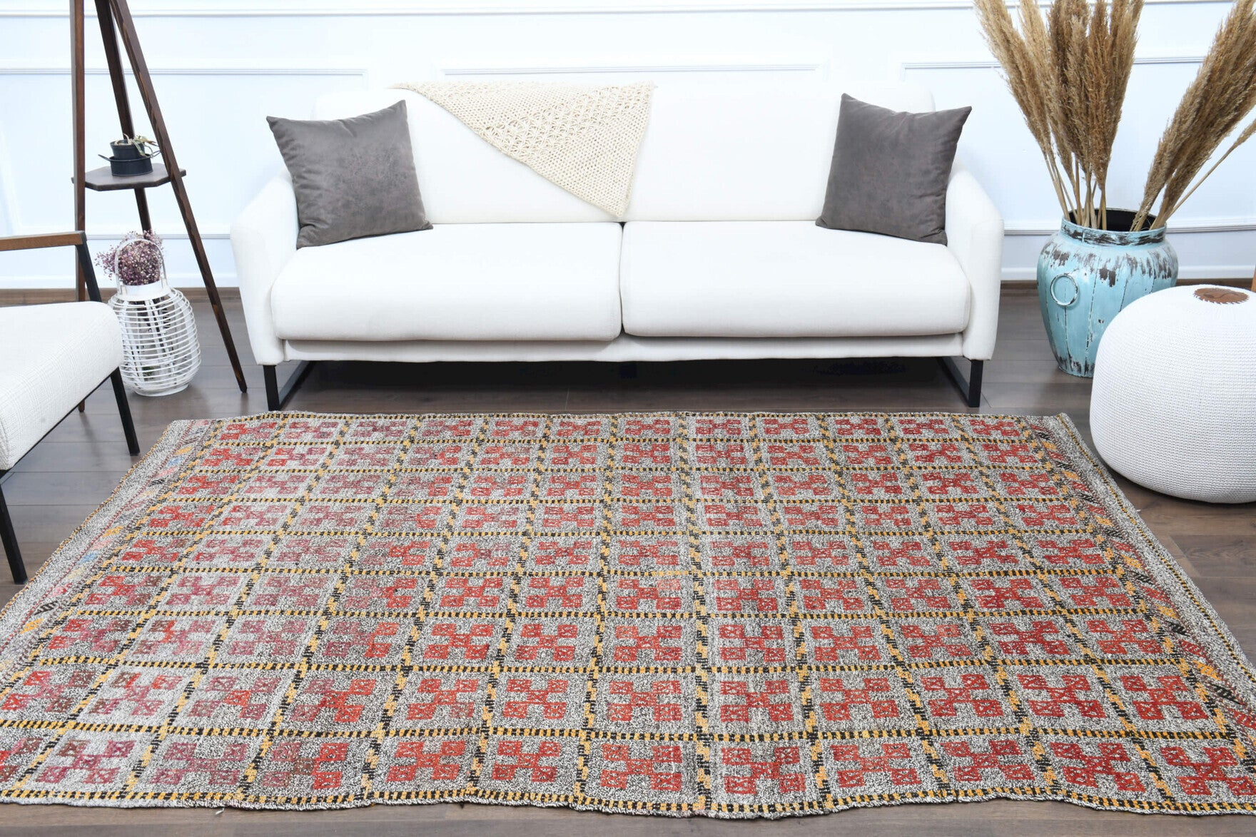 Iantherhoe – vintage ikat kilim for living room or bedroom, 5'7" x 8'2" (169x248 cm)
