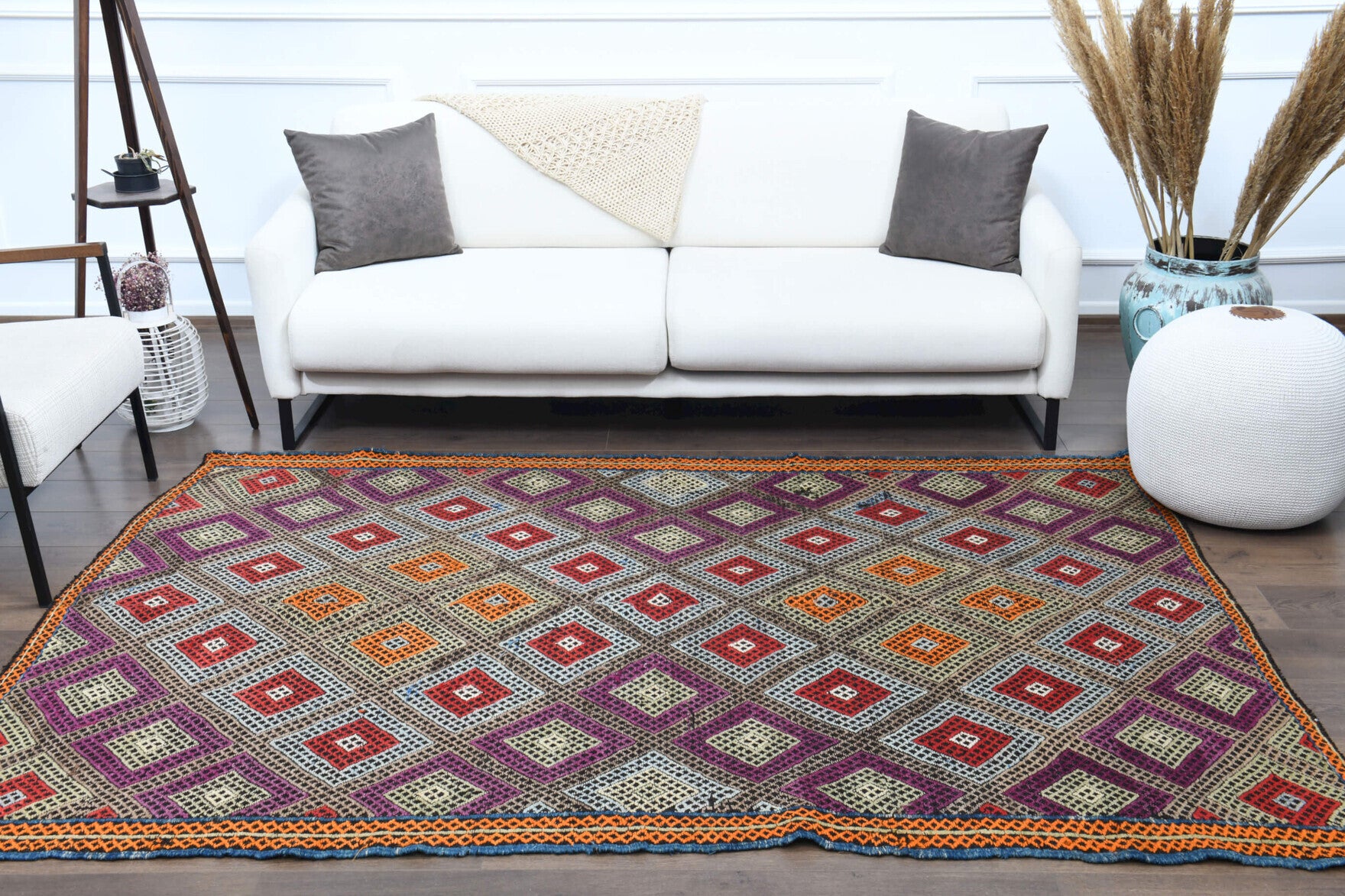Handwoven flatweave wool kilim from Anatolia, Turkey – Handmade Vintage Colorful Area Rug 5'5" x 8'