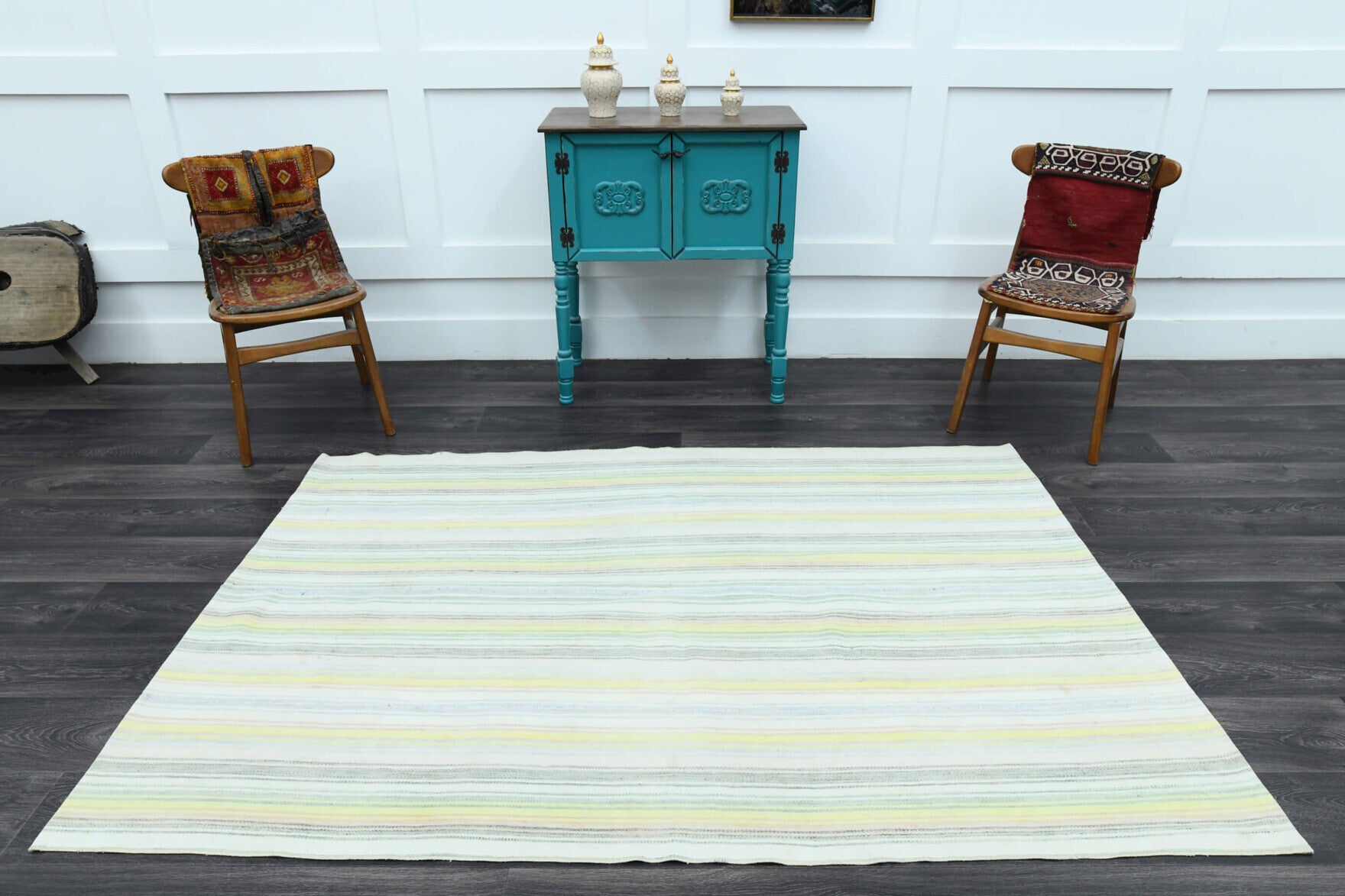 One-of-a-kind 1960s Anatolian vintage kilim rug in wool, 4'10" x 7'1"