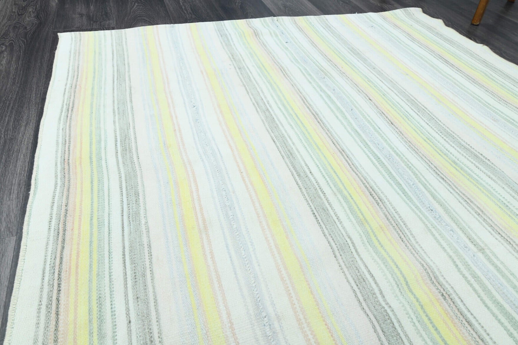 Hurremnur kilim: 1960s handwoven flatweave Anatolian kilim with striped motifs