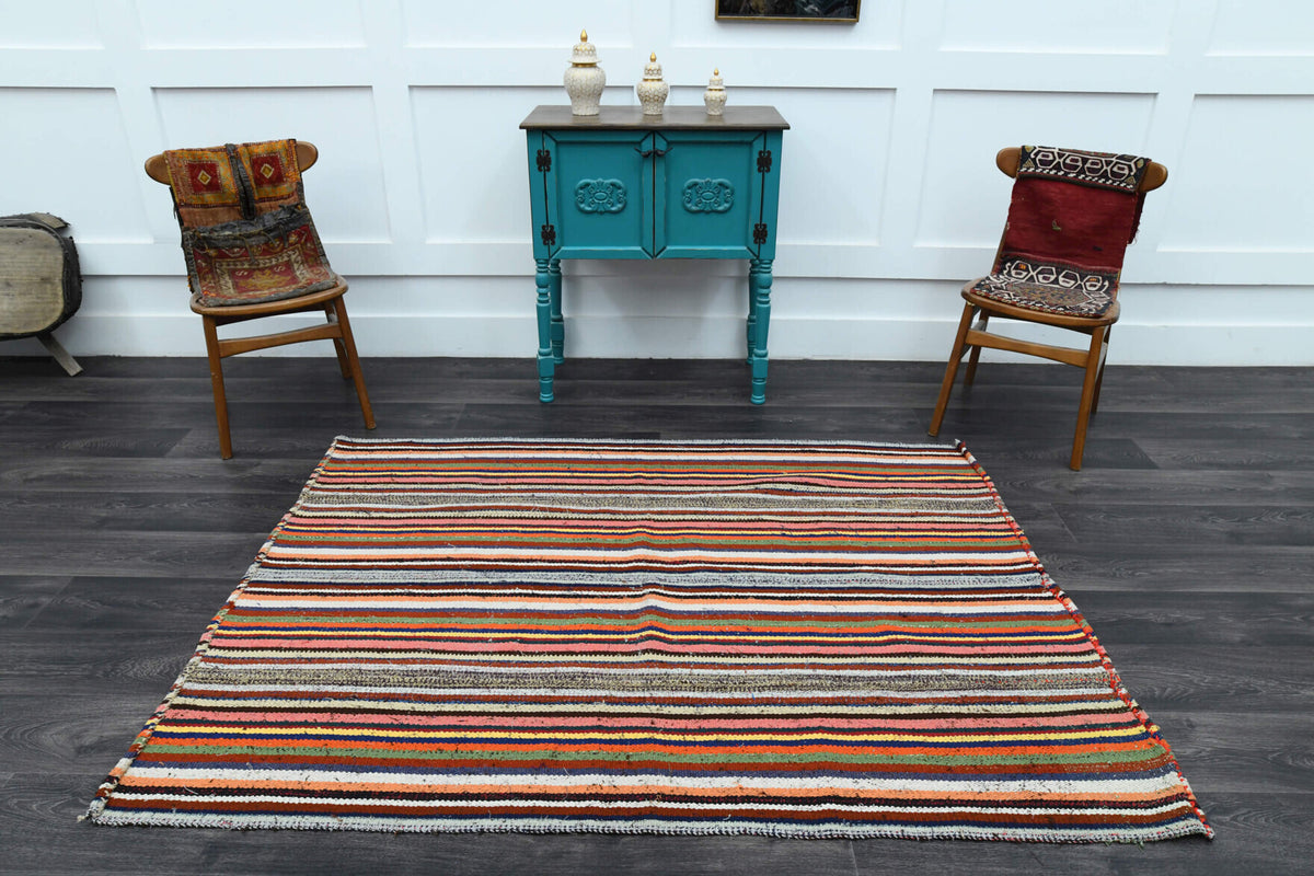 One-of-a-kind 1960s Anatolian vintage kilim rug in wool, 4'9" x 6'4"