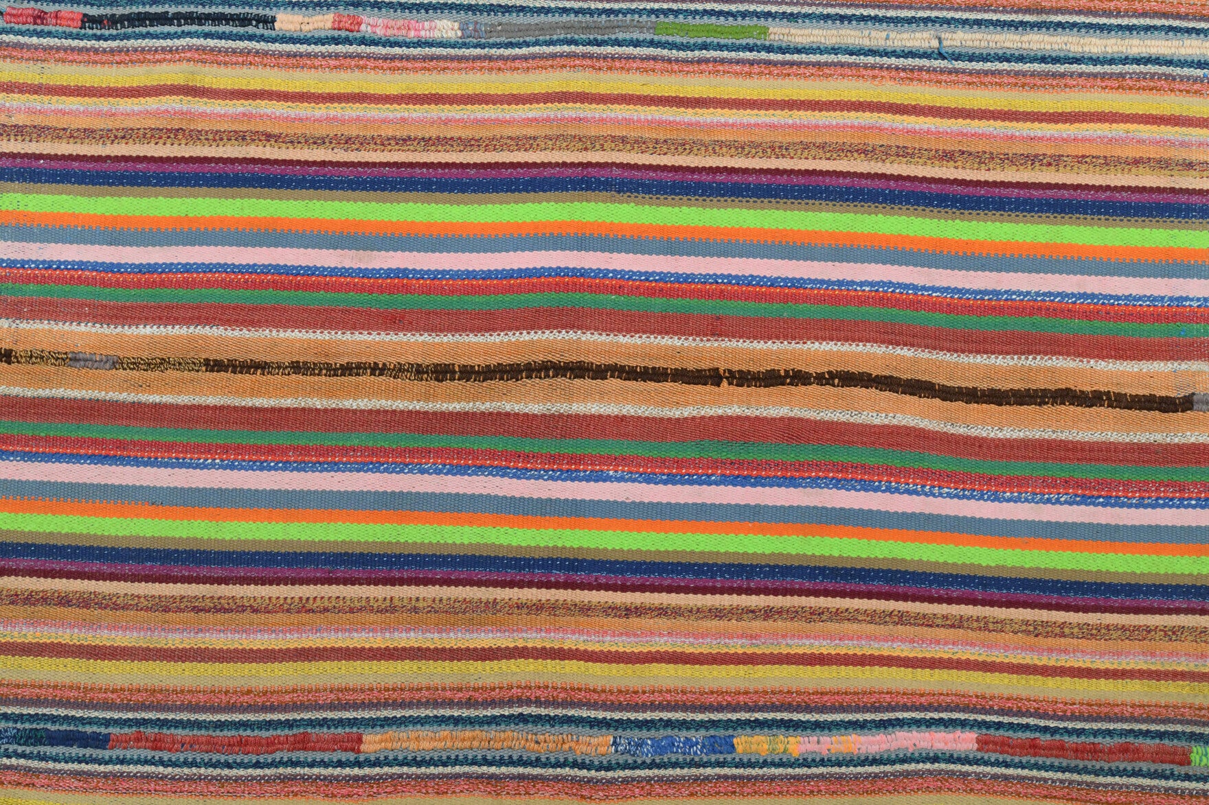 Authentic Anatolian vintage kilim rug (1960s) with striped design – one-of-a-kind at Fame Rugs