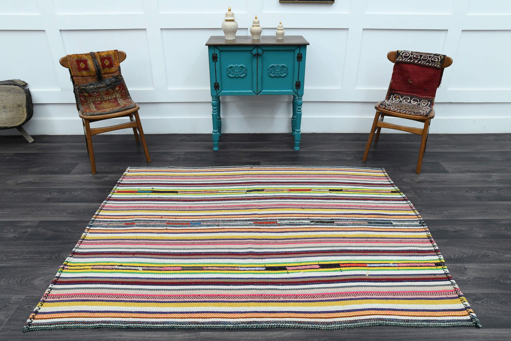 One-of-a-kind 1960s Anatolian vintage kilim rug in wool, 4'11" x 6'9"