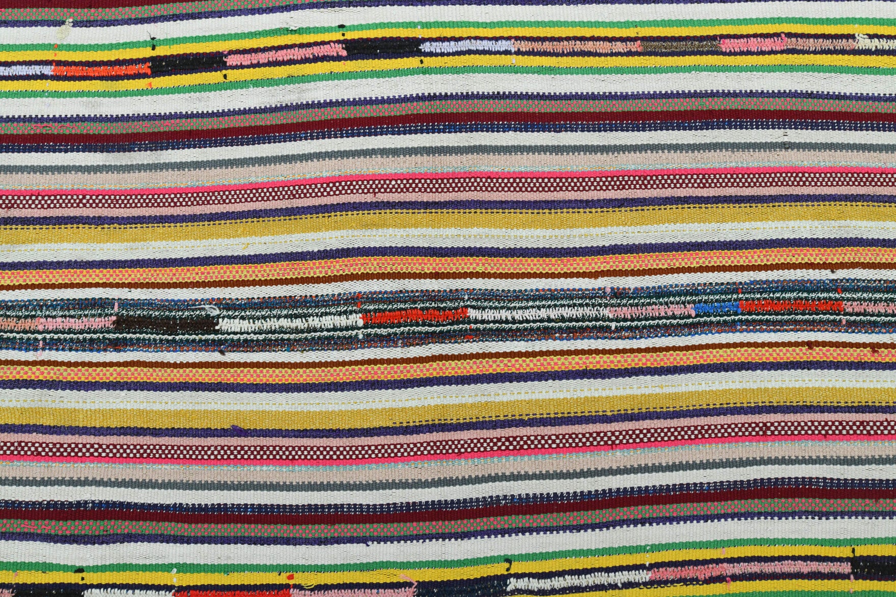 Authentic Anatolian vintage kilim rug (1960s) with striped design – one-of-a-kind at Fame Rugs
