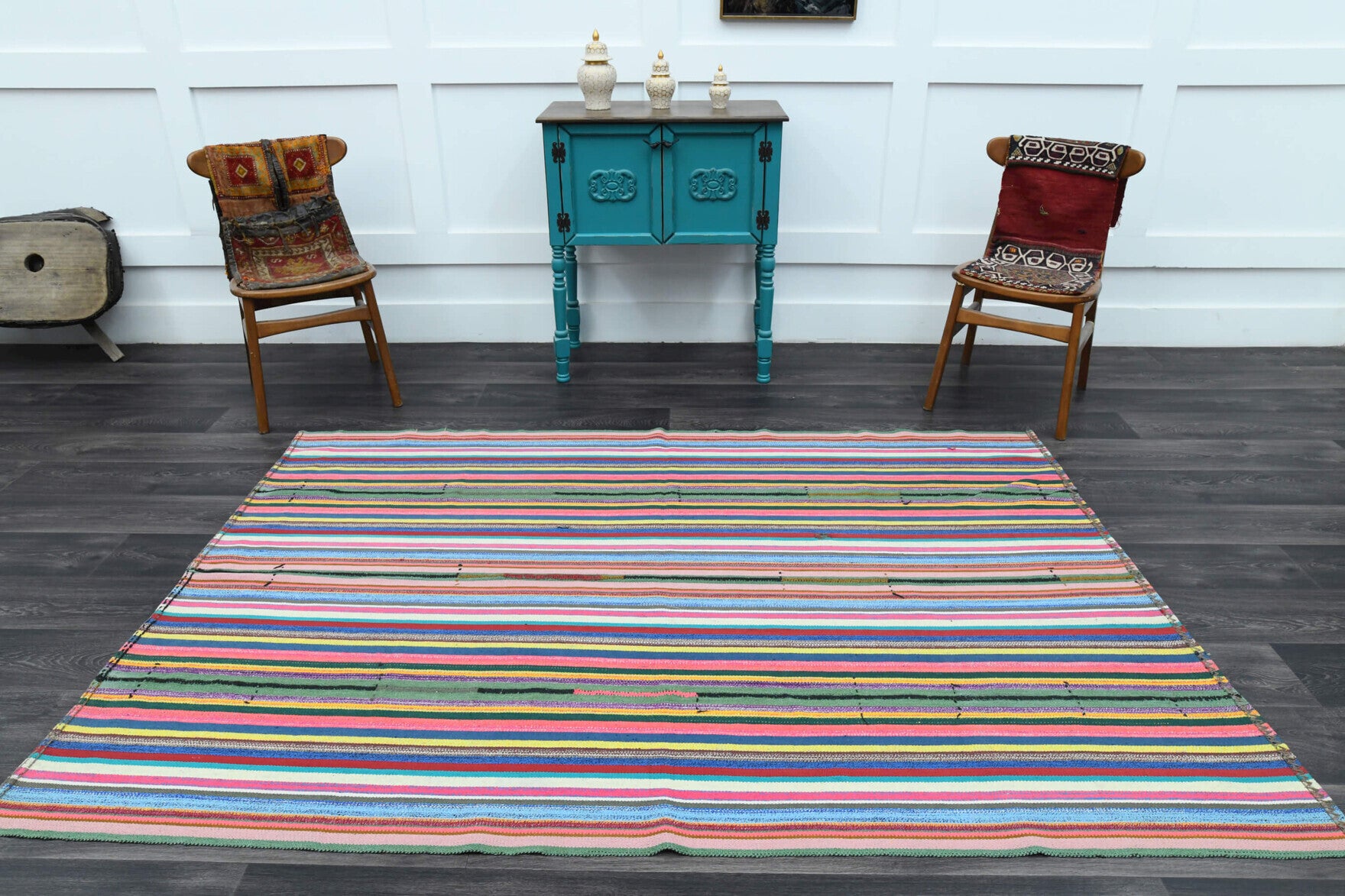 One-of-a-kind 1960s Anatolian vintage kilim rug in wool, 5'2" x 7'9"