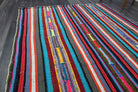 Nessel kilim: 1960s handwoven flatweave Anatolian kilim with striped motifs and cotton backing