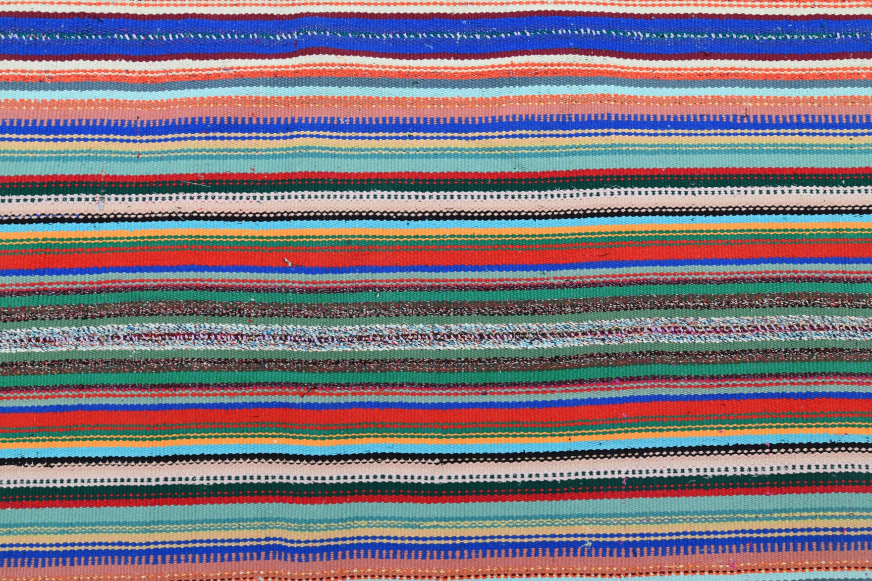 Yagmurgul kilim: 1960s handwoven flatweave Anatolian kilim with striped motifs and cotton backing