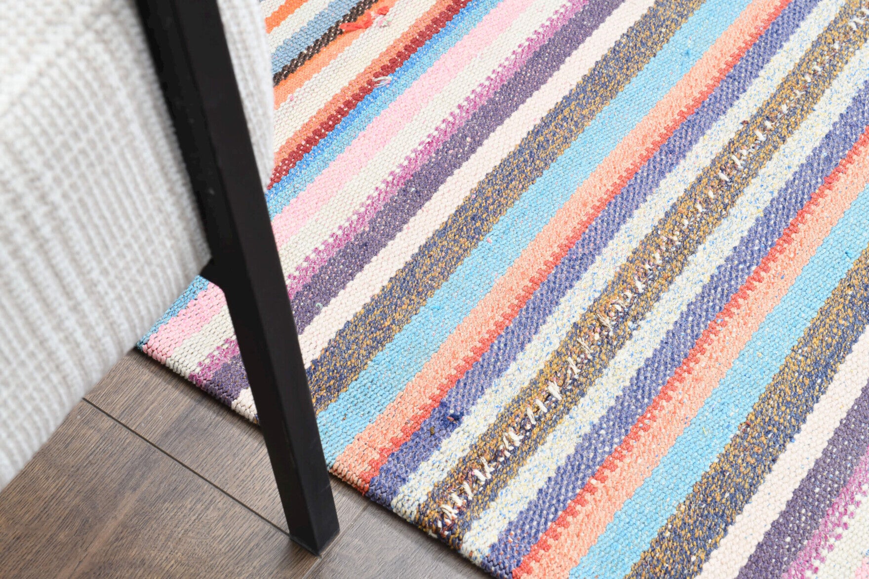 Authentic Anatolian vintage kilim rug (1960s) with striped design – one-of-a-kind at Fame Rugs