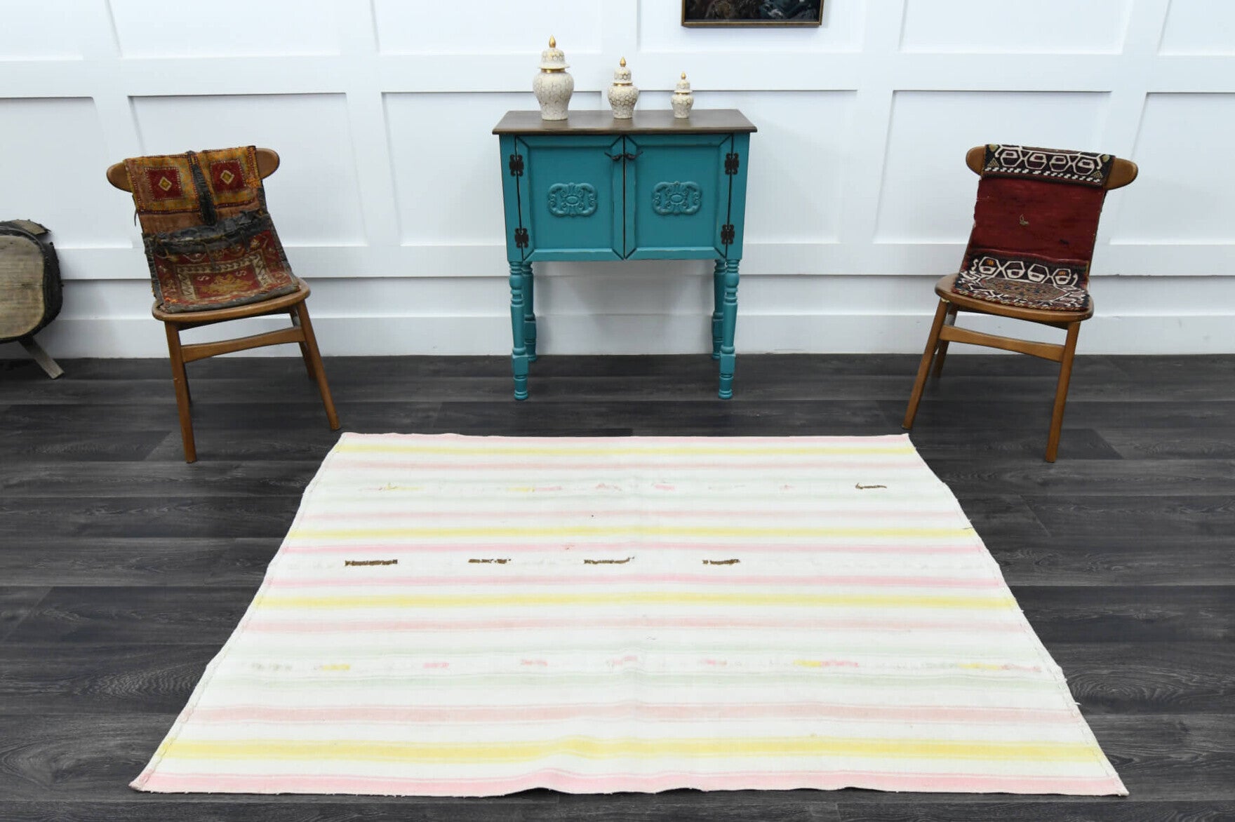 One-of-a-kind 1960s Anatolian vintage kilim rug in wool, 4'5" x 5'11"