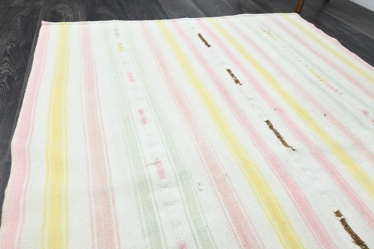 Sakaryanaz kilim: 1960s handwoven flatweave Anatolian kilim with striped motifs