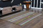 Petrocharis kilim: 1960s handwoven flatweave Anatolian kilim with striped motifs and fabric backing
