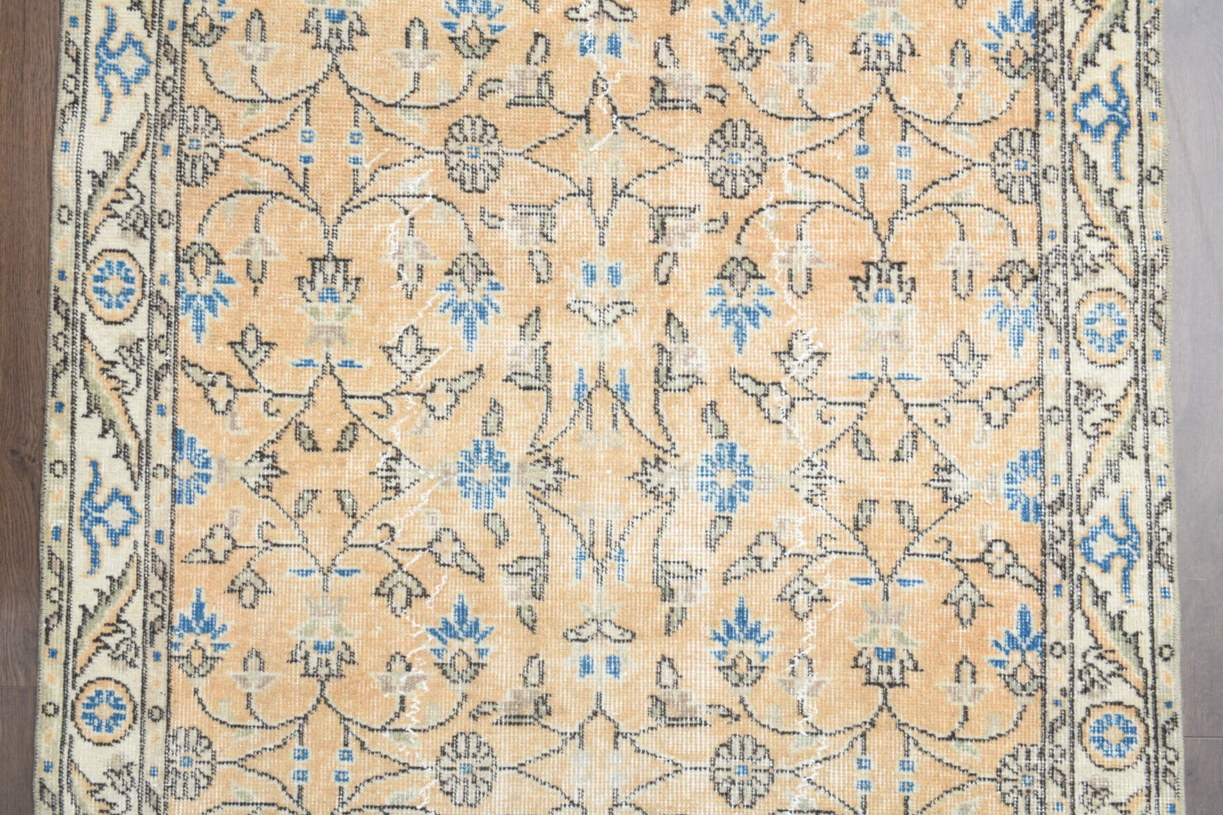Authentic Anatolian vintage area rug (1970s) with floral design – one-of-a-kind at Fame Rugs