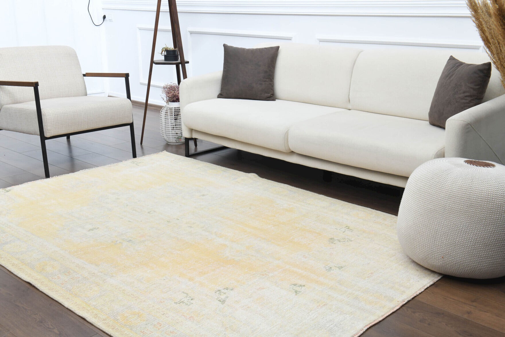One-of-a-kind 1940s Anatolian antique washed vintage area rug in wool, 5'6" x 7'11"