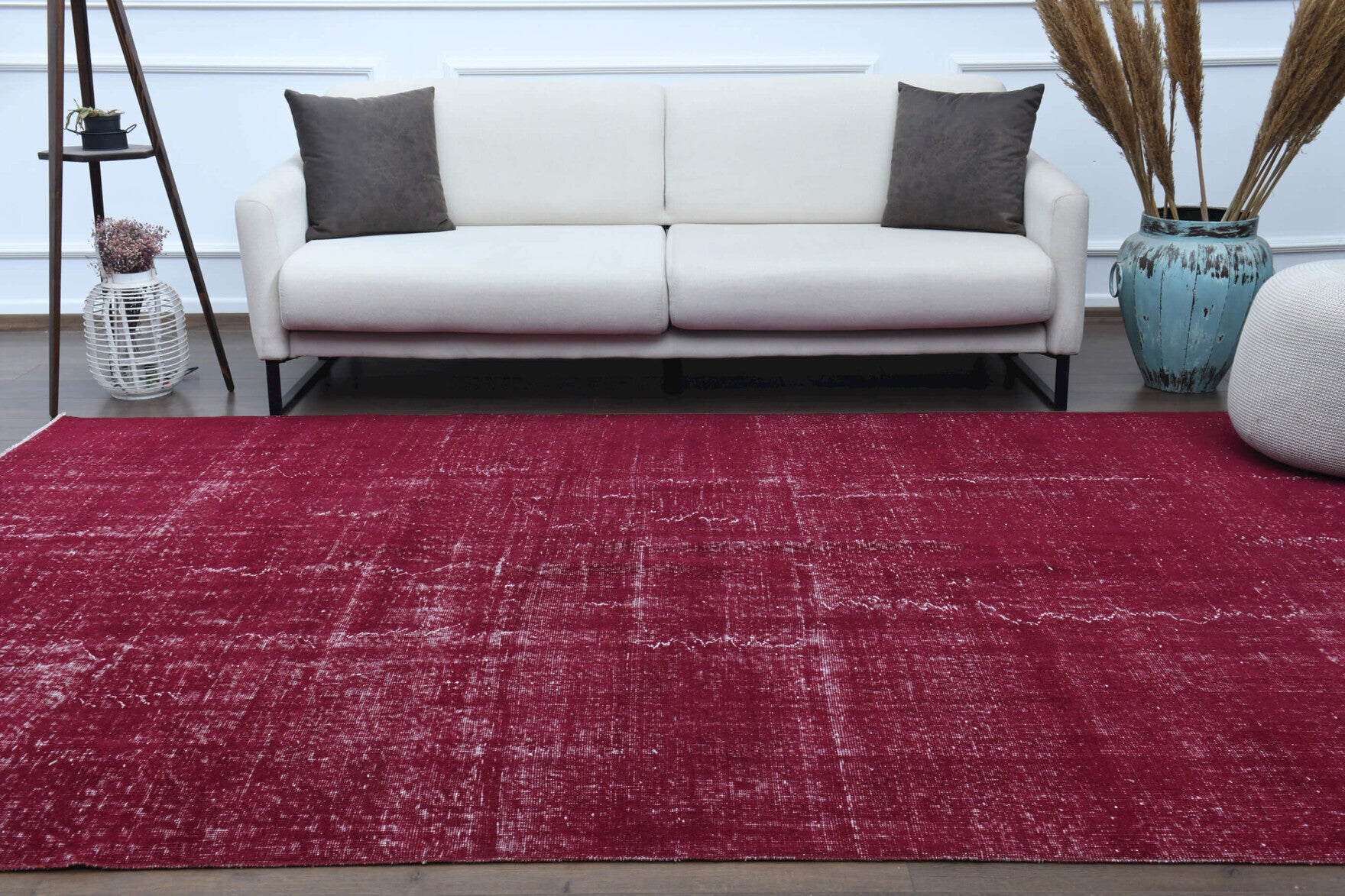 Hand-crafted Anatolian overdyed vintage rug Yildizsema Mulberry in wool, 1970s