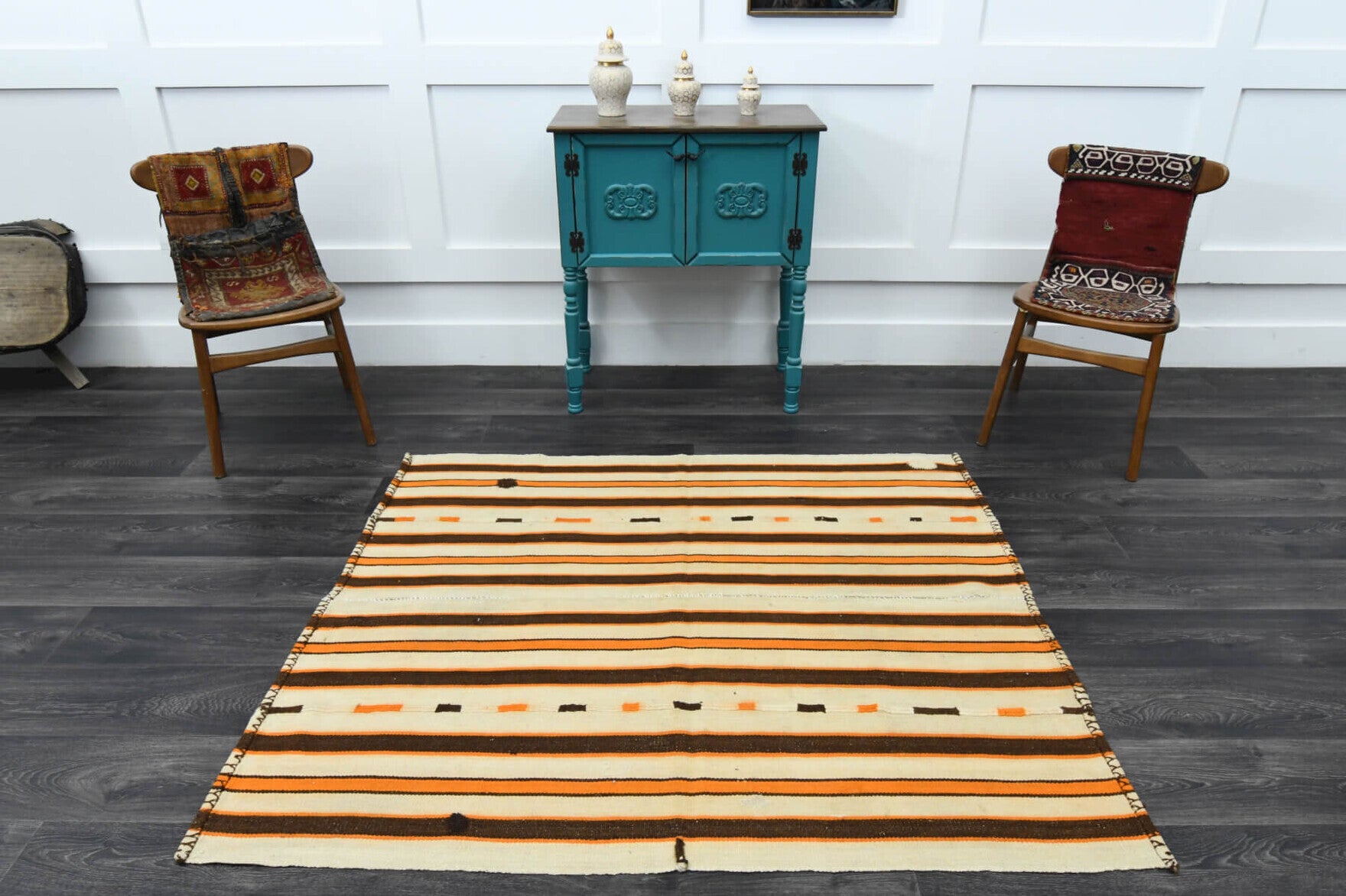 One-of-a-kind 1960s Anatolian vintage kilim rug in wool, 4'8" x 5'5"