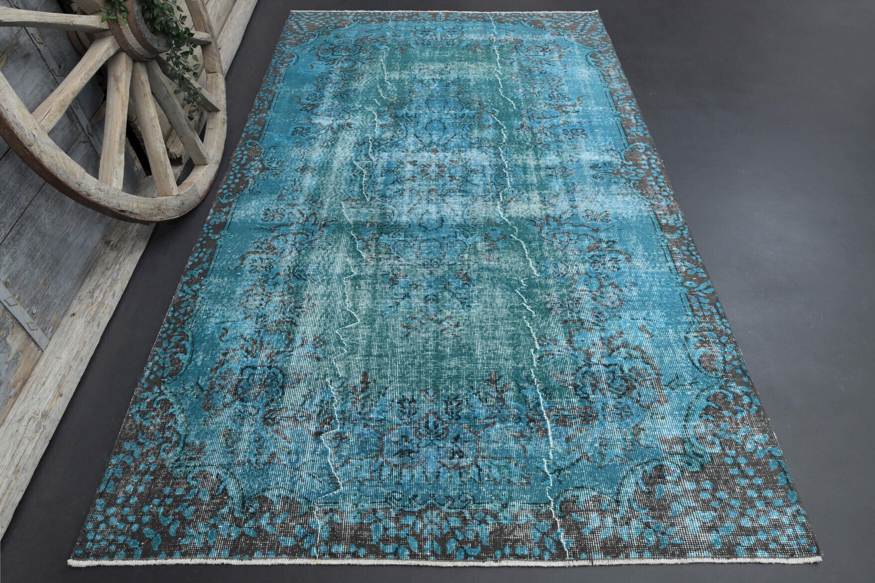 Sea Blue Vintage Oushak Rug