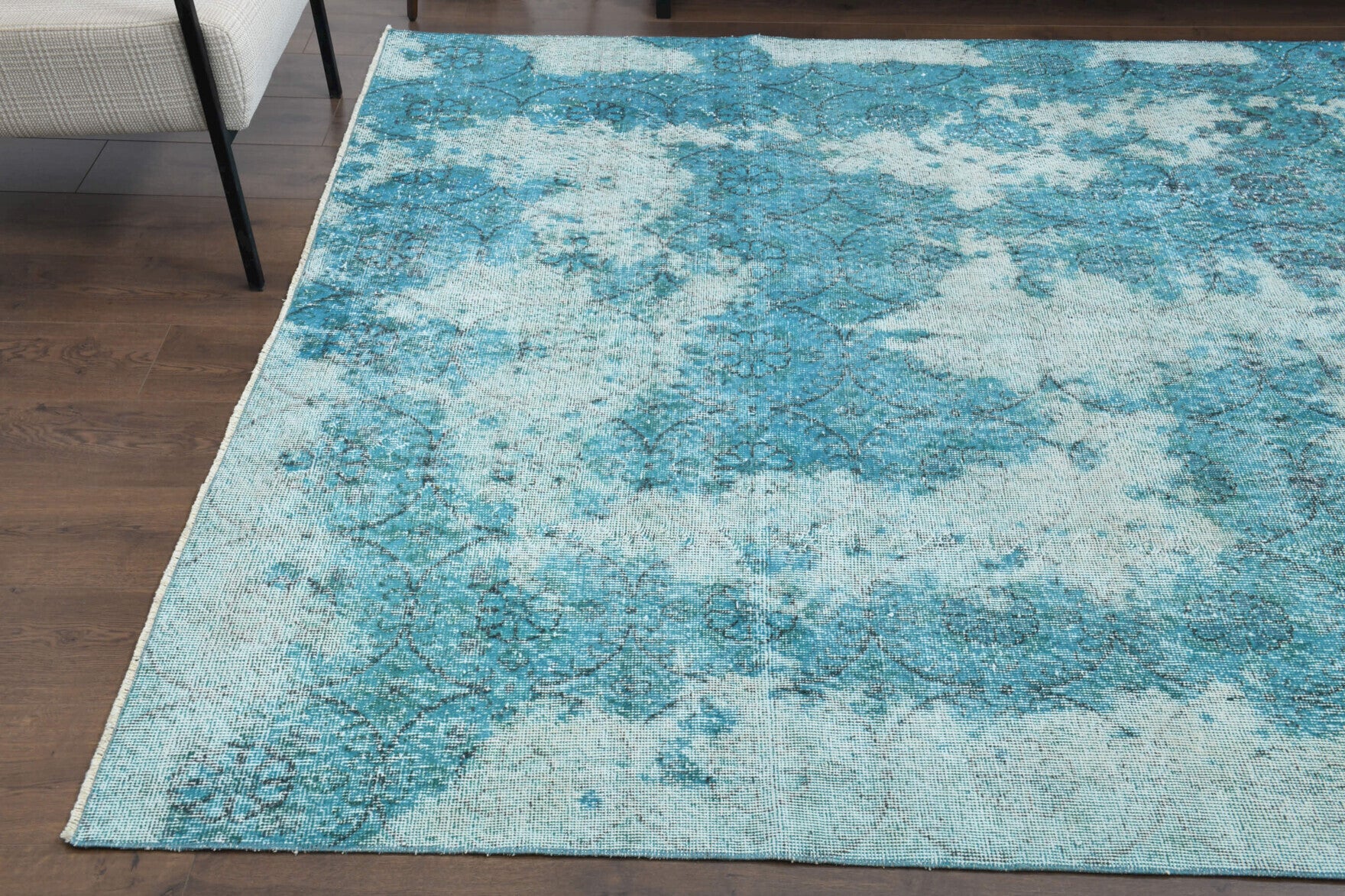 Distressed Blue Oushak Vintage Area Rug