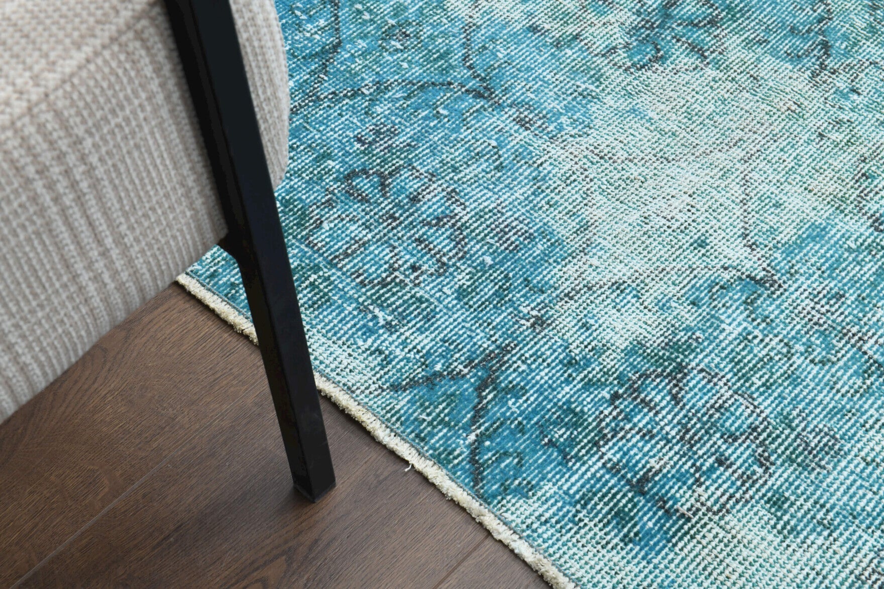 Distressed Blue Oushak Vintage Area Rug