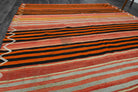 Denizmelek kilim: 1960s handwoven flatweave Anatolian kilim with striped motifs