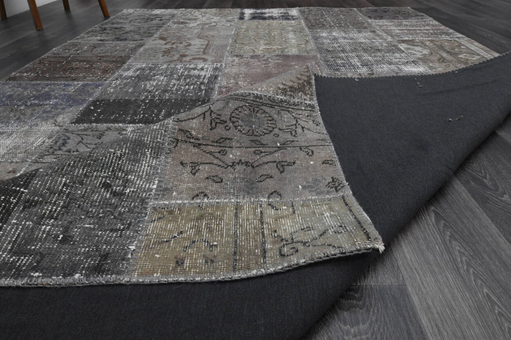 Hand-crafted Anatolian vintage patchwork rug Chrysophile in wool, 1980s