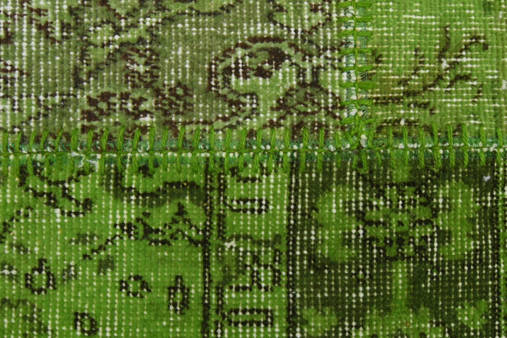 Handmade wool rug from Anatolia, Turkey – Moss Green Area Patchwork Rug 6'8" x 9'10"