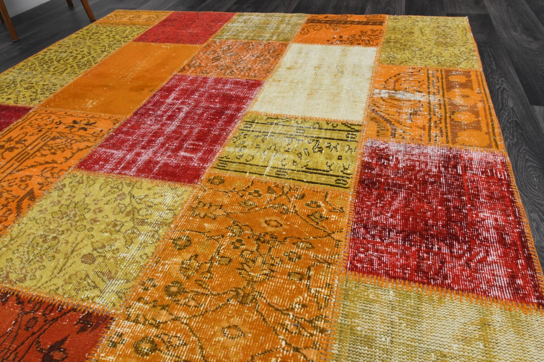One-of-a-kind 1950s Anatolian vintage patchwork area rug in wool, 6'7" x 9'11"