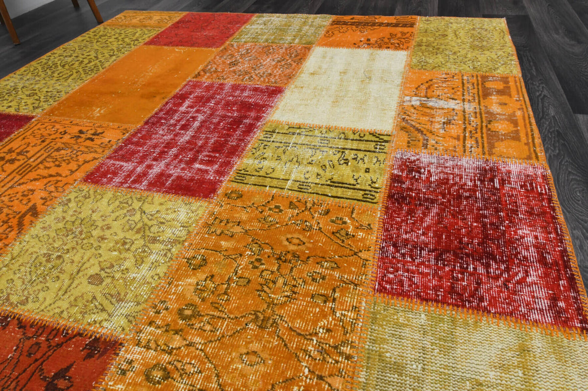 One-of-a-kind 1950s Anatolian vintage patchwork area rug in wool, 6'7" x 9'11"