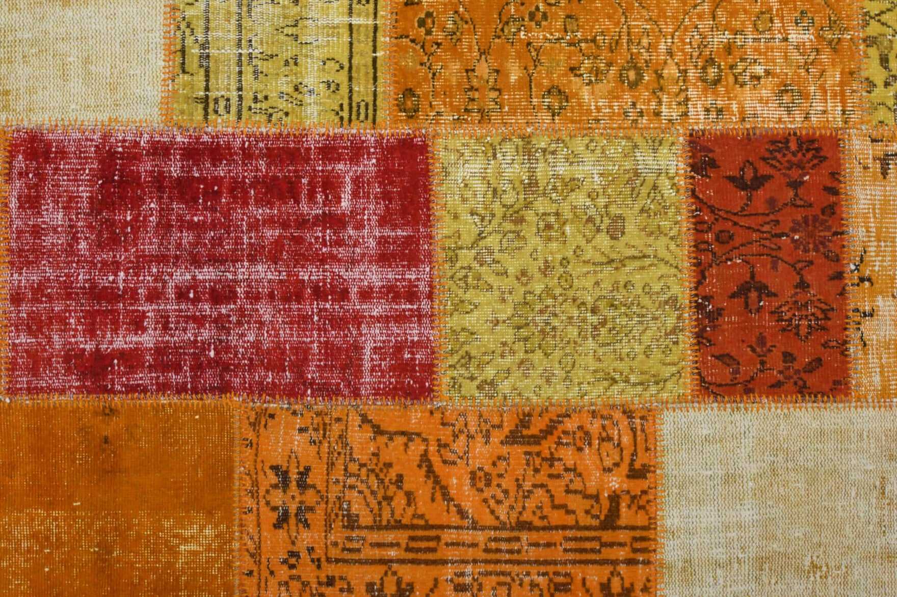 Authentic Anatolian vintage patchwork area rug (1950s) with floral design – one-of-a-kind at Fame Rugs