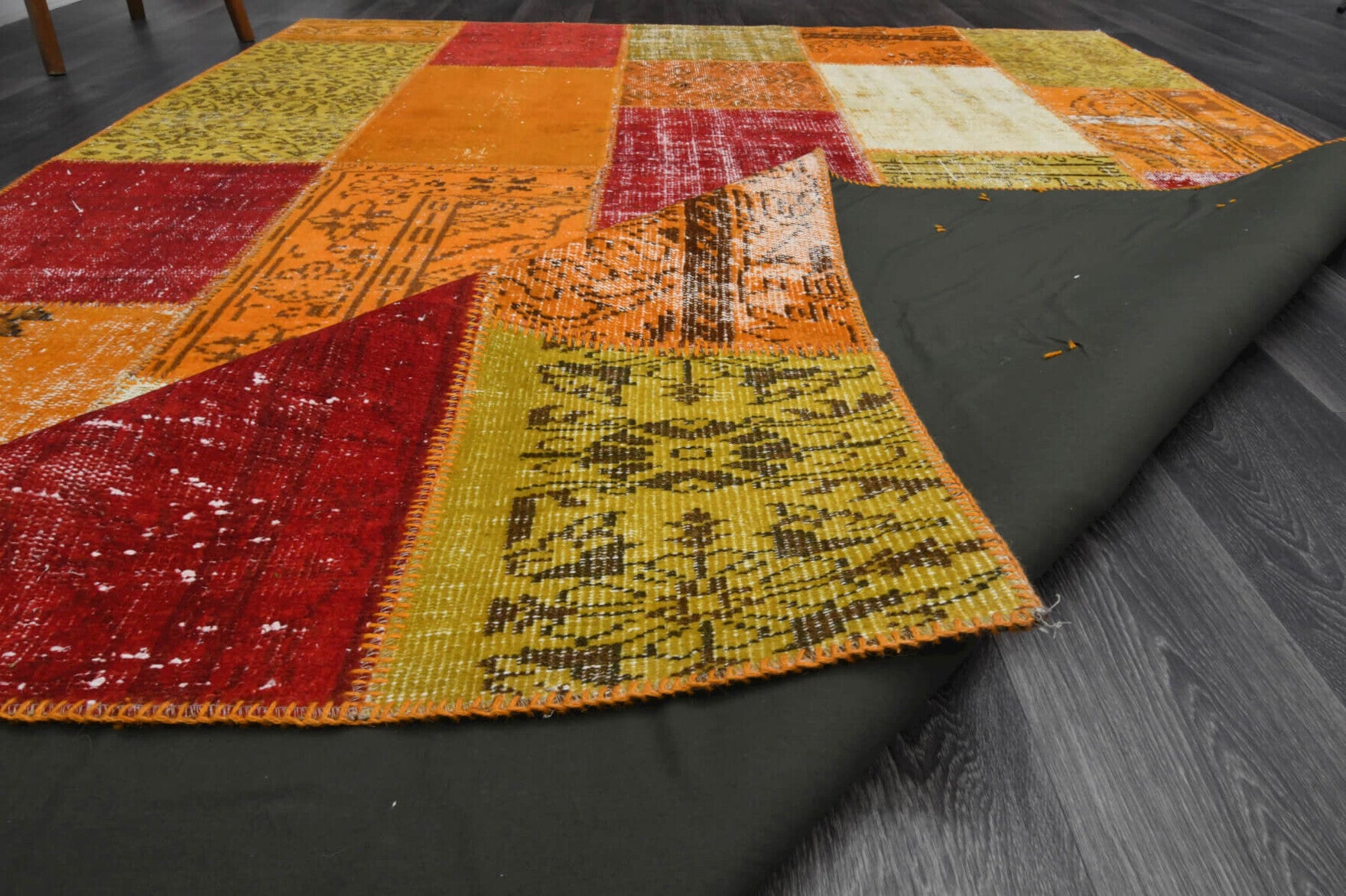 Hand-crafted Anatolian vintage patchwork rug Charitomira in wool, 1950s